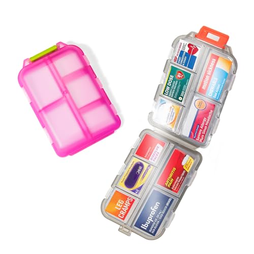 Pocket Pharmacy Travel Pill Case with Optional Medicine Stickers Labels Pill Box Pill Organizer with Pharmacy Stickers Pill Container with Pill Stickers Medication Labels(Pink)