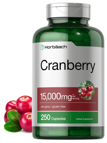 Cranberry Pills + Vitamin C | 15,000mg | 250 Capsules | Non-GMO and Gluten Free Supplement from Concentrate Extract | by Horbaach