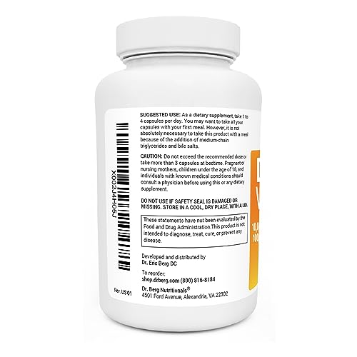 Dr. Berg's Vitamin D3 K2 w/MCT Oil - Includes 10,000 IU of Vitamin D3, 100 mcg MK7 Vitamin K2, Purified Bile Salts, Zinc & Magnesium for Ultimate Absorption - K2 D3 Vitamin Supplement - 120 Capsule