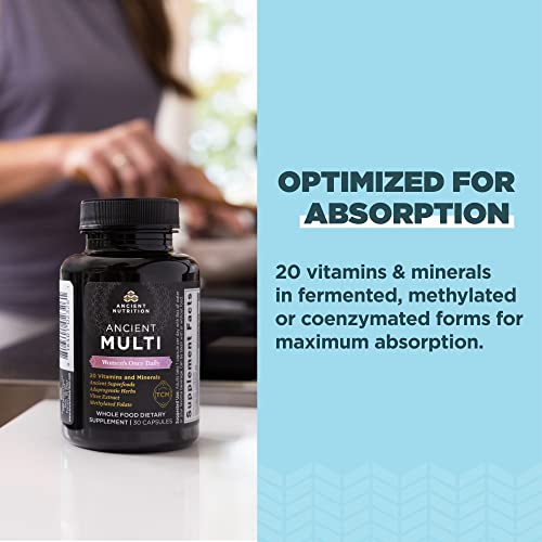 Ancient Nutrition Multivitamin for Women, Ancient Multi Women's Once Daily Vitamin Supplement, Vitamin B, Vitamin C and Vitamin K2, Folate and Iron Supplement, Supports Bone and Blood Health, 30ct