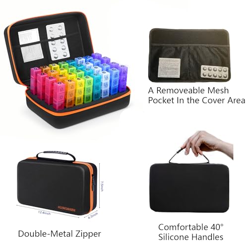 Monthly Pill Organizer 4 Times a Day with 1Pill Cutter&1 Strap&32 Day Sticker&4 Week Sticker&31 Daily Compartments,Pill Organizer Monthly 4 Times a Day Larger Design,Comfortable Handle,BPA-Free.