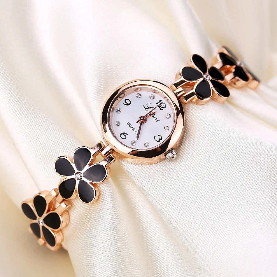 Elegant Rhinestone Flower Bracelet Watch