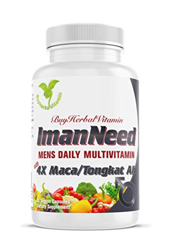 ImanNeed, All-in-One Men's Multivitamin with 4X Maca/Tongkat Ali (60 Veggie Capsules with 4X Maca, 4X Tongkat Ali, 4X Saw Palmetto, 4X Green Tea, L-Arginine, Muira Puama and Multivitamin)