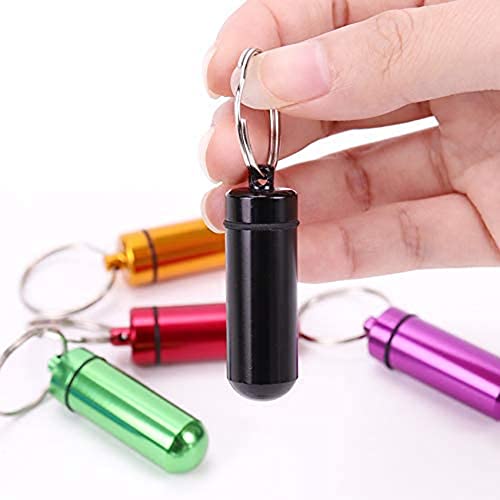 6 Pcs Aluminum Pill Bottle Waterproof Pill Medicine Box Case Portable Mini Size Vitamin Holder Key Ring Pill Container for Outdoor Travel Camping