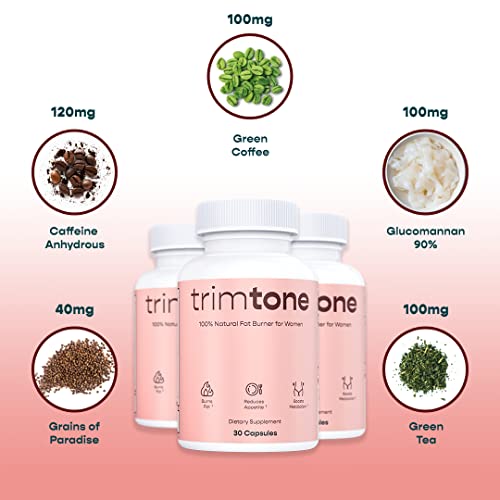 Trimtone Pills, 100% Natural Weight Management Formula for Women, Mood & Energy Boosting Complex - 30 Capsules - 1 Month Supply