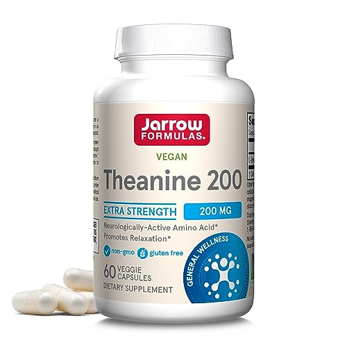 Jarrow Formulas Extra Strength Theanine 200 mg, Dietary Supplement That Promotes Relaxation, 60 Veggie Capsules, 60 Day Supply