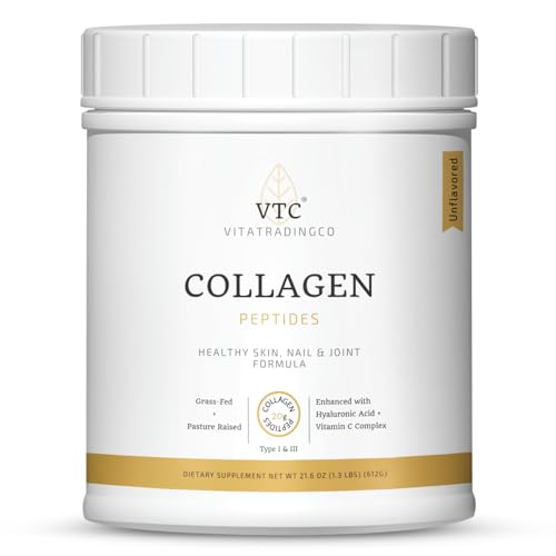 VitaTradingCo. Grass-Fed Collagen Peptides plus Hyaluronic Acid and Vitamin C | Pasture Raised | Paleo & Keto Friendly | Gluten and Dairy Free | Non-GMO | Type I and III | Unflavored | 30 Servings