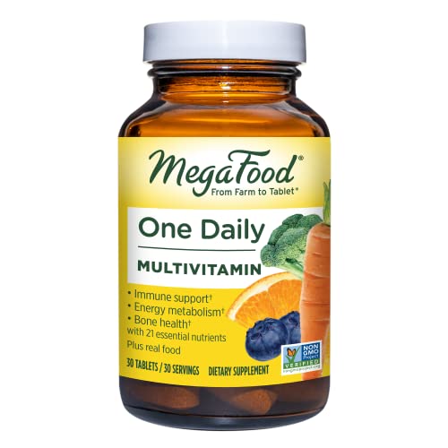 MegaFood One Daily Multivitamin - Multivitamin for Women and Men - with Real Food - Immune Support Supplement -Vitamin C & Vitamin B - Bone Health - Energy Metabolism - Vegetarian, Non-GMO - 30 Tabs