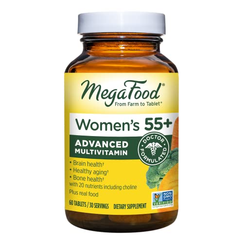 MegaFood Women's 55+ Advanced Multivitamin for Women - Doctor-Formulated with Choline, Vitamin D3, Vitamin B12, Biotin - Plus Real Food - Optimal Aging, Vegetarian - 60 Tabs (30 Servings)