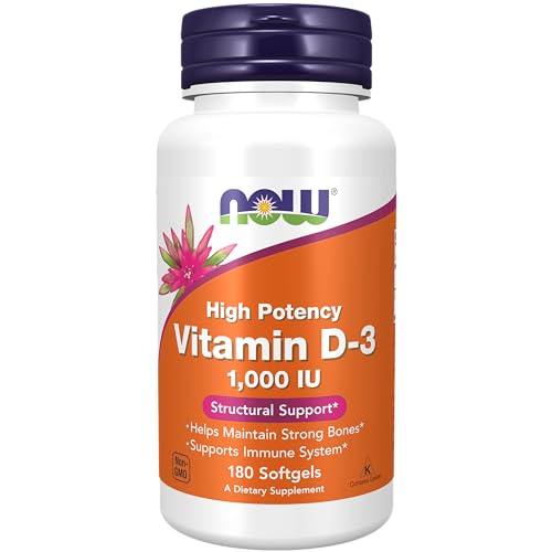 Vitamin D-3, High Potency, 1,000 IU, 180 Softgels, Now Foods