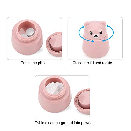 MOUMOUTEN Pill Crusher, Portable Cute Bear Shape Medicine Tablet Crusher Grinding, Pills Grinder, Pets Pill Pulverizer, for Vitamins Large Pills Small Pills Tablets(Pink)