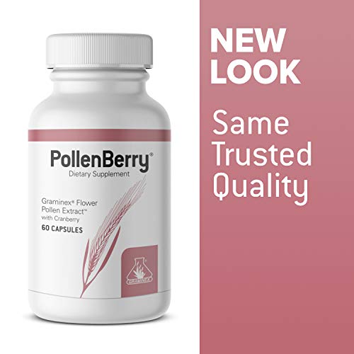 Graminex PollenBerry Dietary Supplement - G60 Concentrated Flower Pollen Extract, Cranberry Powder - Supports Skin, Urinary Tract, and Bladder Health - Natural Antioxidant, 60 Capsules