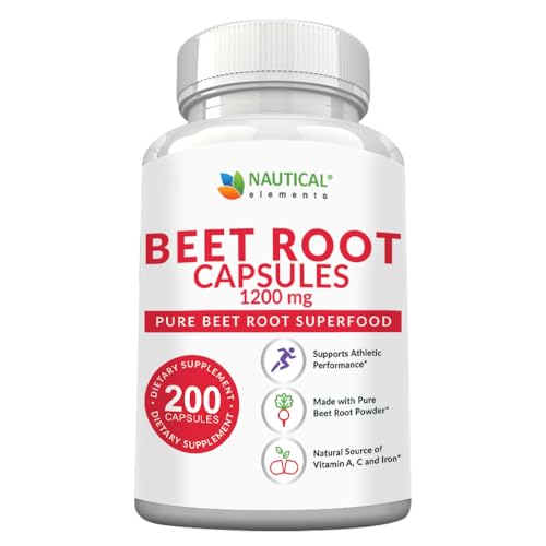 Beet Root Capsules - 1200mg Per Serving - 200 Beet Root Powder Capsules - Beetroot Powder Supports Blood Pressure, Athletic Performance, Digestive, Immune System (Pure, Non-GMO & Gluten Free