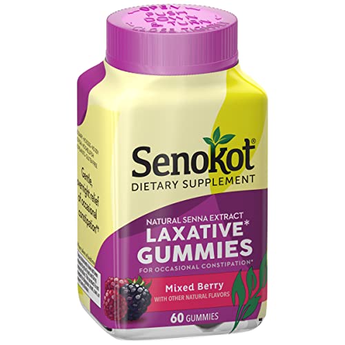 Senokot Dietary Supplement Laxative Gummies, Natural Senna Extract, Gentle, Overnight Relief from Occasional Constipation, Mixed Berry Flavor, 60 Count.