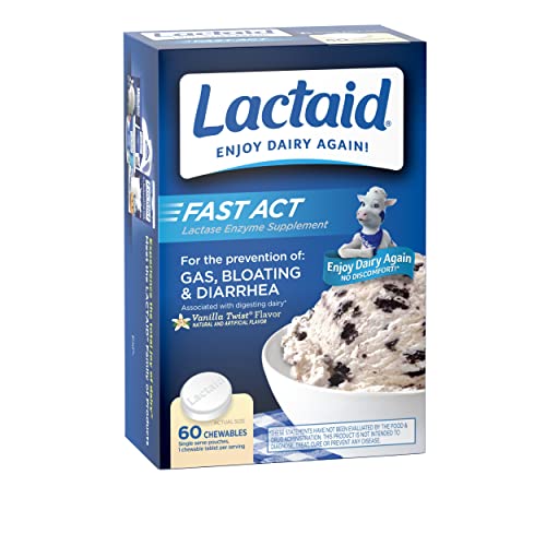 Lactaid Fast Act Lactose Intolerance Chewables with Lactase Enzymes, Vanilla, 60 Count (Pack of 1)