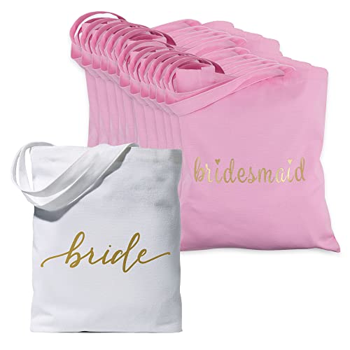 11 Piece Set of Bride and Bride Tribe/Bridesmaid Tote Bags for