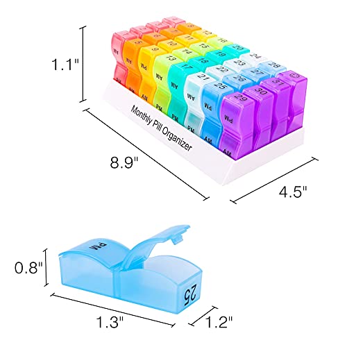 Monthly Pill Organizer For 30 Day, 2 Times a Day, One Month Pill Case AM PM, Travel 4 Week Pill Box, 31 Day Pill Medicine Container Vitamins Holder for Fish Oil, Medications and Supplements