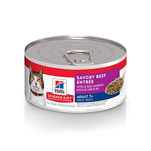 Hill's Science Diet Wet Cat Food, Adult 7+, Savory Beef Entrée, 5.5 oz. Cans, 24-Pack