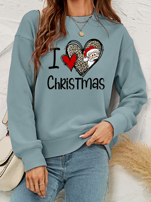 I Heart Christmas Graphic Fleece Lining Crewneck Sweatshirt