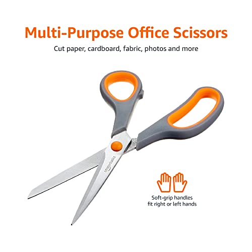 Amazon Basics Multipurpose, Comfort Grip, PVD coated, Stainless Steel Office Scissors - Pack of 3