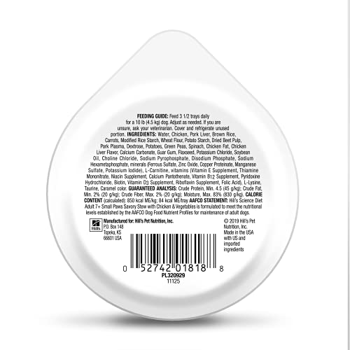 Hill's Science Diet Wet Dog Food, Adult 7+ For Senior Dogs, Small Paws For Small Breeds, Savory Stew Chicken & Vegetables, 3.5 oz. Cans, 12-Pack