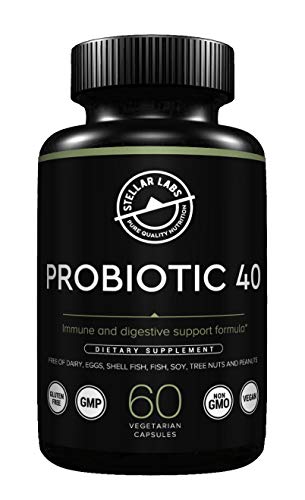 Stellar Labs Probiotic 40 Dietary Supplement, Immune and Digestive Support Formula, Gluten-Free, GMP, Non-GMO, Vegan, 60 Count