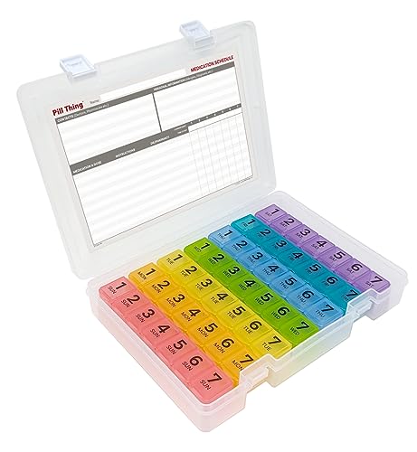 7 Times a Day Weekly Pill Box Organizer Case, Secure 7X Pillbox with Medication Schedule (7 Time-a-Day)