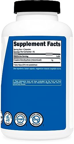 Nutricost Creatine Monohydrate 3,000mg, 180 Capsules (750mg Per Capsule) - Gluten Free, Non-GMO