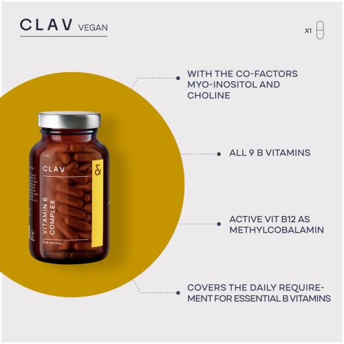 CLAV Vitamin B Complex - 120 Capsules - All 8 B Vitamins with Co-Factors Myo-Inositol & Choline - Supports Energy Metabolism - Vegan - Made in Germany