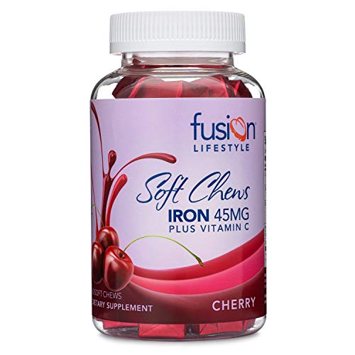 Fusion Lifestyle Chewable Iron Supplement for Women & Men - Cherry Flavor, Iron Vitamin C Soft Chew for Max Absorption, Iron as Ferrous Fumarate, Ideal for Anemia and Iron Deficiency, 2 Month Supply