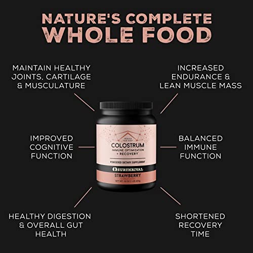 Surthrival: Naturally Flavored Colostrum Powder, Strawberry (16oz), Immune Optimization & Recovery, Powdered Dietary Supplement, Gut Health, Immune Support, Keto Friendly