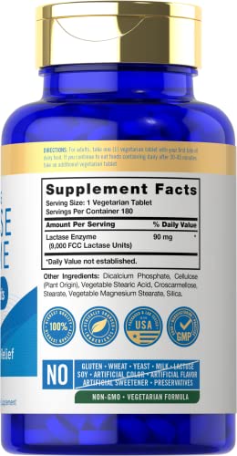 Carlyle Fast Acting Lactase Enzyme Pills | 9000 FCC | 180 Tablets | Dairy Relief Supplement | Max Strength Support | Non-GMO, Gluten Free Supplement