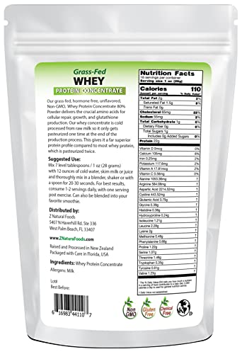 Z Natural Foods Whey Protein Powder Concentrate, Unflavoured and Undenatured Protein Powder Enriched with Vital Proteins, 100% Pure, Gluten-Free, Non-GMO, Kosher, 5 lb.