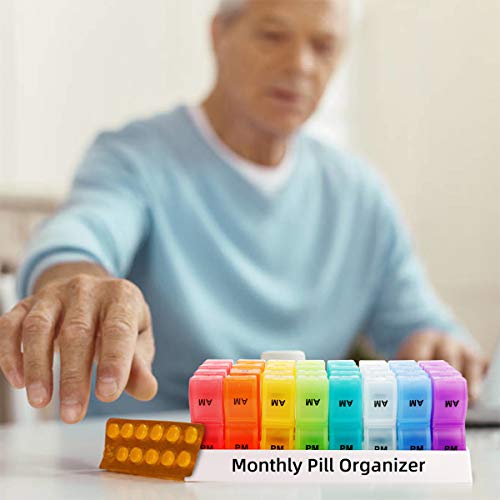 Monthly Pill Organizer 2 Times a Day, one Month Pill Box AM PM, 30 Day Pill Case Small Compartments to Hold Vitamin and Travel Medicine Organizer, 31 Day Pill Organizer, 4 Week Pill Cases