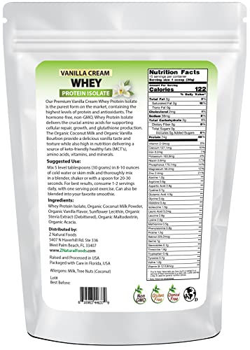 Vanilla Cream Whey Protein Powder Isolate - Bulk 5 lb Size - Grass Fed, Non GMO, Gluten Free - All Natural Clean Protein with No Sugar Added - Great in Smoothies, Shakes, Cooking & Baking Recipes