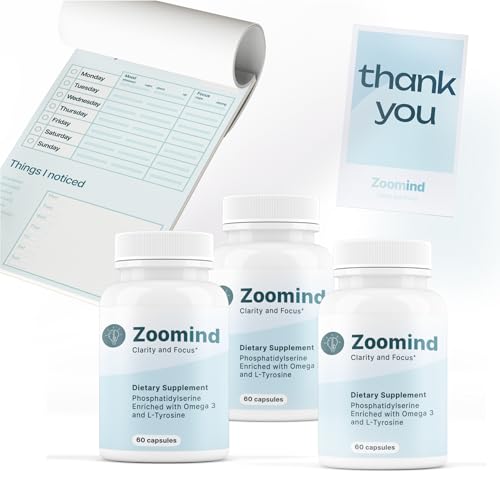 Zoomind Dietary Supplement. Promotes Clarity and Focus. Rich in Omega-3, Phosphatidylserine (PS), and L-Tyrosine. Supports Healthy Brain Function, 60 Capsules