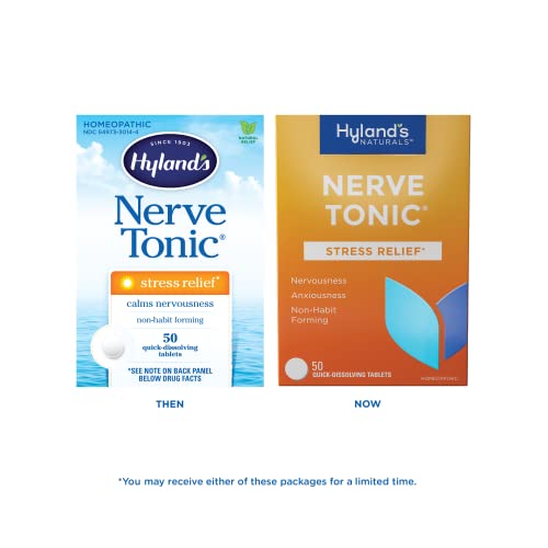 Hyland's Naturals Nerve Tonic Stress Relief Tablets, Natural Relief of Restlessness, Nervousness and Irritability Symptoms, Non-Habit Forming, Quick Dissolving Tablets, 50 Count