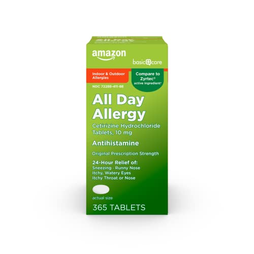 Amazon Basic Care All Day Allergy, Cetirizine Hydrochloride Tablets, Antihistamine, 10 mg, 365 Count