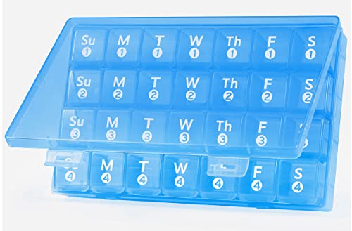 Large Monthly Pill Organizer, 28 Day Pill Box 1 Time a Day, 4 Weeks a Month Pill Case Container,Travel Friendly Medicine Organizer for Vitamins, Fish Oils, Supplements