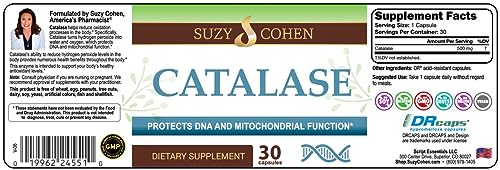 Suzy Cohen Catalase 12,500 Catu Dietary Supplement, Liver Enzyme, Neutralize Hydrogen Peroxide, Supports Healthy Skin, Hair, Blood, Cholesterol, 30 DR Caps