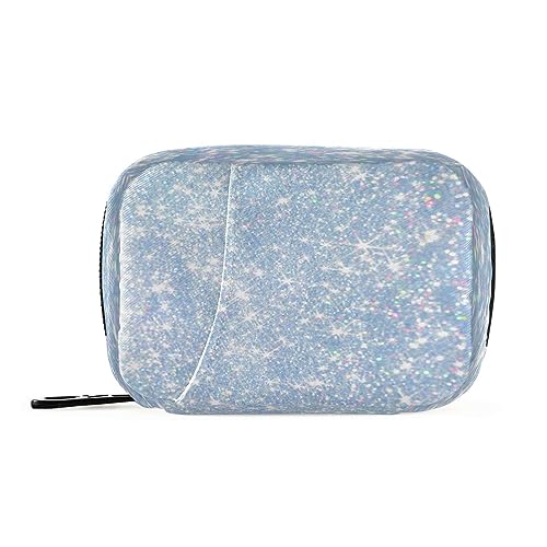 Flradish Blue Glitter Sequins Weekly Pill Organizer Portable Removable 7-Day Travel Zippered Pill Case Purse Pill Box Organizer for Vitamins Pills Supplements