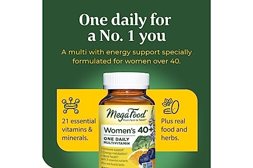 MegaFood Women's 40+ One Daily Multivitamin for Women with Vitamin B12, Vitamin B6, Vitamin C, Vitamin D, Zinc & Iron – Plus Real Food - Immune Support - Bone Health - Non-GMO - Vegetarian - 60 Tabs