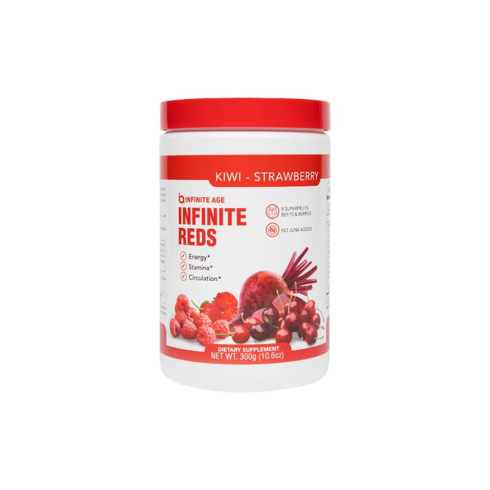 INFINITE AGE Infinite Reds - Organic Superfood Powder with Antioxidants & Phytonutrients - Boosts Energy, Improves Digestion & Reduces Bloating - Immune Support - Kiwi Strawberry Flavor