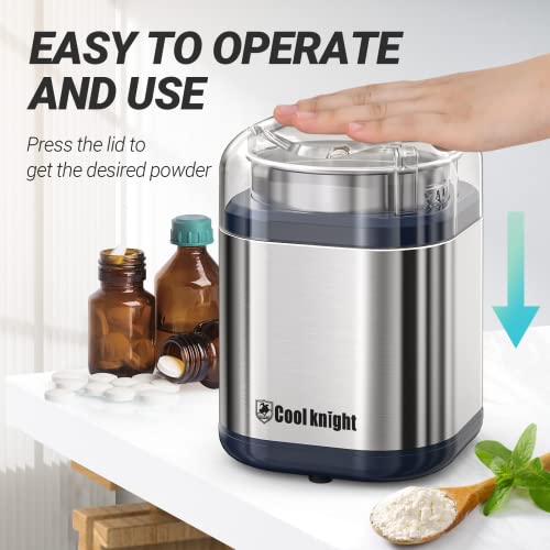 COOL KNIGHT Pill Crusher Electric Pill Grinder, 200W Pill Grinder Suitable for Grinding and Crushing Various Pills, Small or Large Medicines and Vitamin Tablets to Fine Powder.