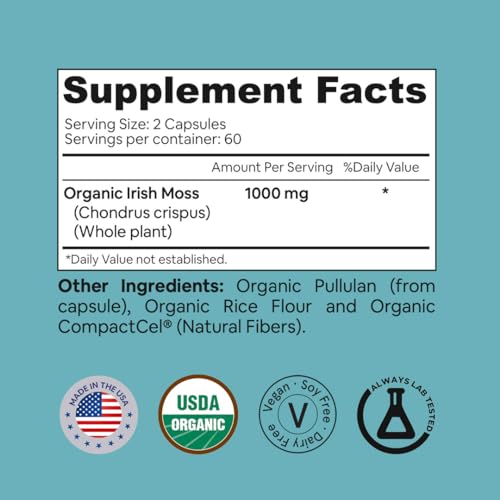 Atlantic Naturals Organic Sea Moss Capsules | Immune System, Thyroid Health, Beautiful Skin and Digestion Supplement | 120 Irish Sea Moss Capsules | Better Than Sea Moss Gel and Sea Moss Powder