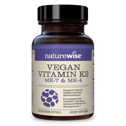 NatureWise Vegan Vitamin K2 with MK4 and VitaMK7 Menaquinone-7 for Bone Health | Increased Bioavailability | (3-Month Supply - 90 Softgels)