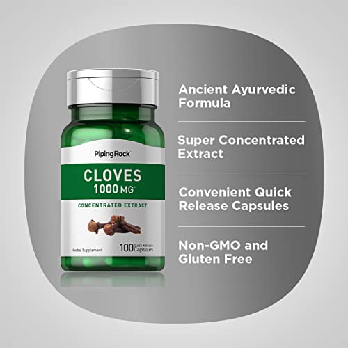 Piping Rock Cloves Capsules 1000mg | 100 Pills | Concentrated Extract | Herbal Supplement | Non-GMO & Gluten Free