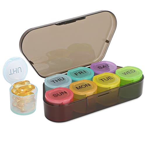 NatureTouch Weekly Pill Organizer, BPA Free Medicine Organizer Rainbow 7 Day Pill Box, Daily Portable Pill Conatainer for Pills/Vitamin/Fish Oil/Supplements [Lastest Version],Black