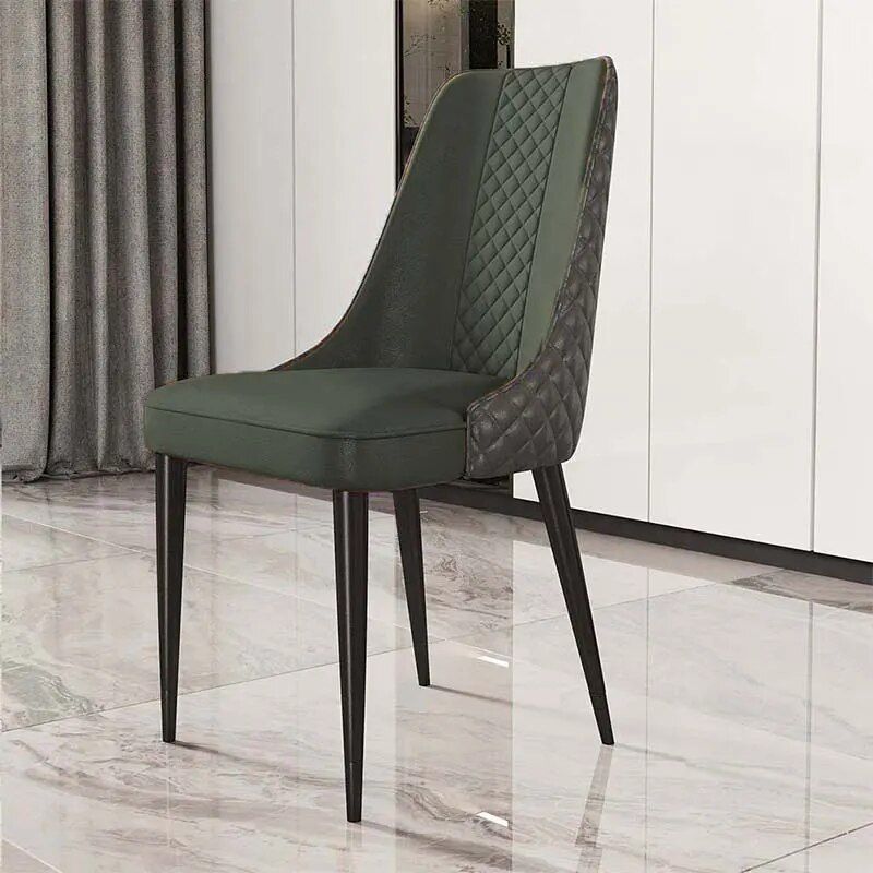 Luxury Nordic Leather Dining Chair with Metal Legs and Ergonomic Backrest