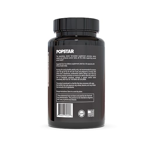 Popstar Semen Volume Supplement - Men's Semen Health & Fertility - Non-GMO, Organic, Vegan - 120 Capsules